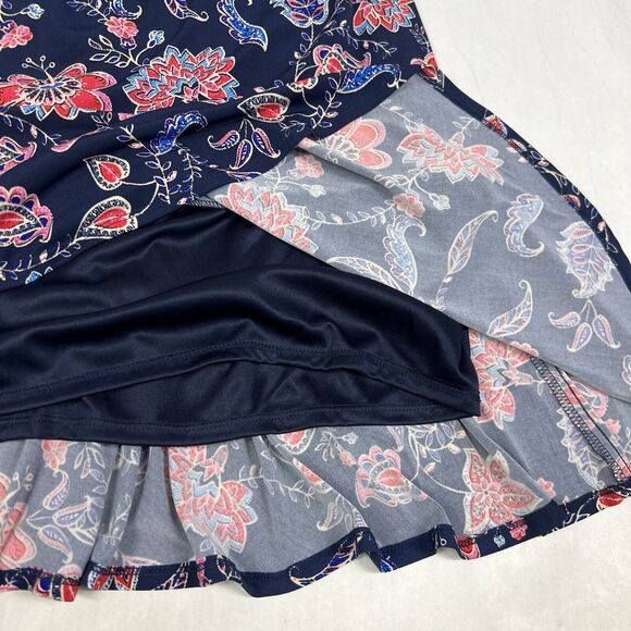 NEW Eliza J Navy Pink Floral 3/4 Bell Sleeve Exposed Zipper Knit Shift Dress 18 - Picture 7 of 10